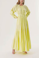 Yellow Pleated detail cufflink loose-fit dress 94197