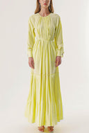 Yellow Pleated detail cufflink loose-fit dress 94197