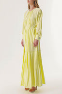 Yellow Pleated detail cufflink loose-fit dress 94197