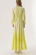 Yellow Pleated detail cufflink loose-fit dress 94197