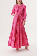 Fuchsia Pleated detail cufflink loose-fit dress 94197