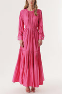 Fuchsia Pleated detail cufflink loose-fit dress 94197