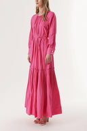 Fuchsia Pleated detail cufflink loose-fit dress 94197