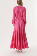 Fuchsia Pleated detail cufflink loose-fit dress 94197