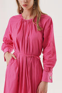 Fuchsia Pleated detail cufflink loose-fit dress 94197