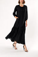 Black Pleated loose-fitting maxi dress 94288