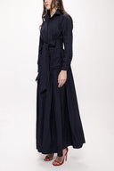 Navy Blue Pleated maxi taffeta shirt dress 94198