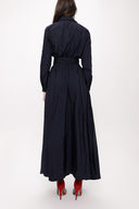 Navy Blue Pleated maxi taffeta shirt dress 94198