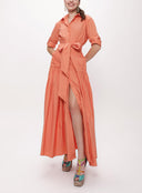 Salmon Pleated maxi taffeta shirt dress 94198