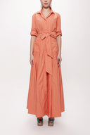Salmon Pleated maxi taffeta shirt dress 94198