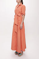 Salmon Pleated maxi taffeta shirt dress 94198