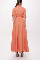 Salmon Pleated maxi taffeta shirt dress 94198