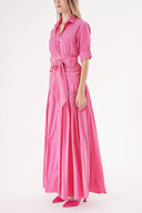 Pink Pleated maxi taffeta shirt dress 94198