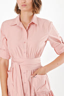 Powder Pleated maxi taffeta shirt dress 94198