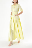 Light Yellow Pleated maxi taffeta shirt dress 94198