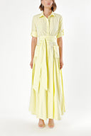 Light Yellow Pleated maxi taffeta shirt dress 94198