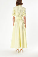 Light Yellow Pleated maxi taffeta shirt dress 94198