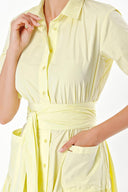 Light Yellow Pleated maxi taffeta shirt dress 94198