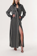 Striped Pleated detailed belted shirt dress 94200