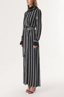 Striped Pleated detailed belted shirt dress 94200