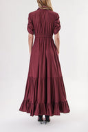 Burgundy Pleated shirt dress with quilted stitching detail 94203