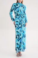 Blue Long dress with a tied waist 94204