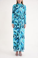 Blue Long dress with a tied waist 94204