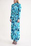 Blue Long dress with a tied waist 94204