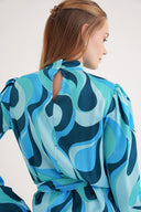 Blue Long dress with a tied waist 94204