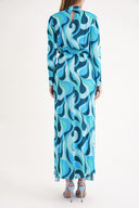 Blue Long dress with a tied waist 94204