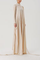 Beige Long dress with a tied waist 94204