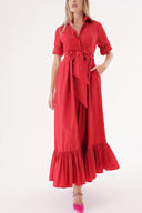 Red Belted long shirt dress 94207