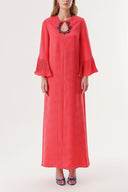 Red Crystal stone embroidered long dress with pleated sleeves 94209