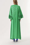 Green Crystal stone embroidered long dress with pleated sleeves 94209