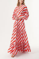 Striped Long dress with elasticated gathers at the waist 94213