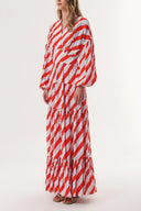 Striped Long dress with elasticated gathers at the waist 94213