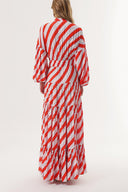 Striped Long dress with elasticated gathers at the waist 94213