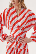 Striped Long dress with elasticated gathers at the waist 94213