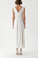 White Sleeveless V-neck slit dress 94217