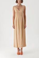 Beige Sleeveless V-neck slit dress 94217