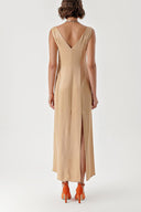 Beige Sleeveless V-neck slit dress 94217