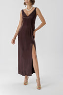 Brown Sleeveless V-neck slit dress 94217