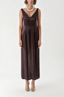 Brown Sleeveless V-neck slit dress 94217