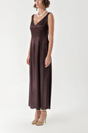 Brown Sleeveless V-neck slit dress 94217