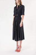 Black Shirt dress with elastic waist and snap fastener detail 94218
