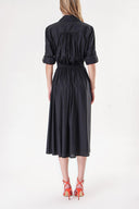 Black Shirt dress with elastic waist and snap fastener detail 94218