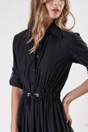 Black Shirt dress with elastic waist and snap fastener detail 94218