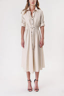 Beige Shirt dress with elastic waist and snap fastener detail 94218