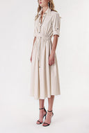 Beige Shirt dress with elastic waist and snap fastener detail 94218