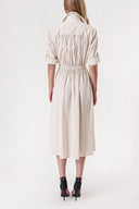Beige Shirt dress with elastic waist and snap fastener detail 94218